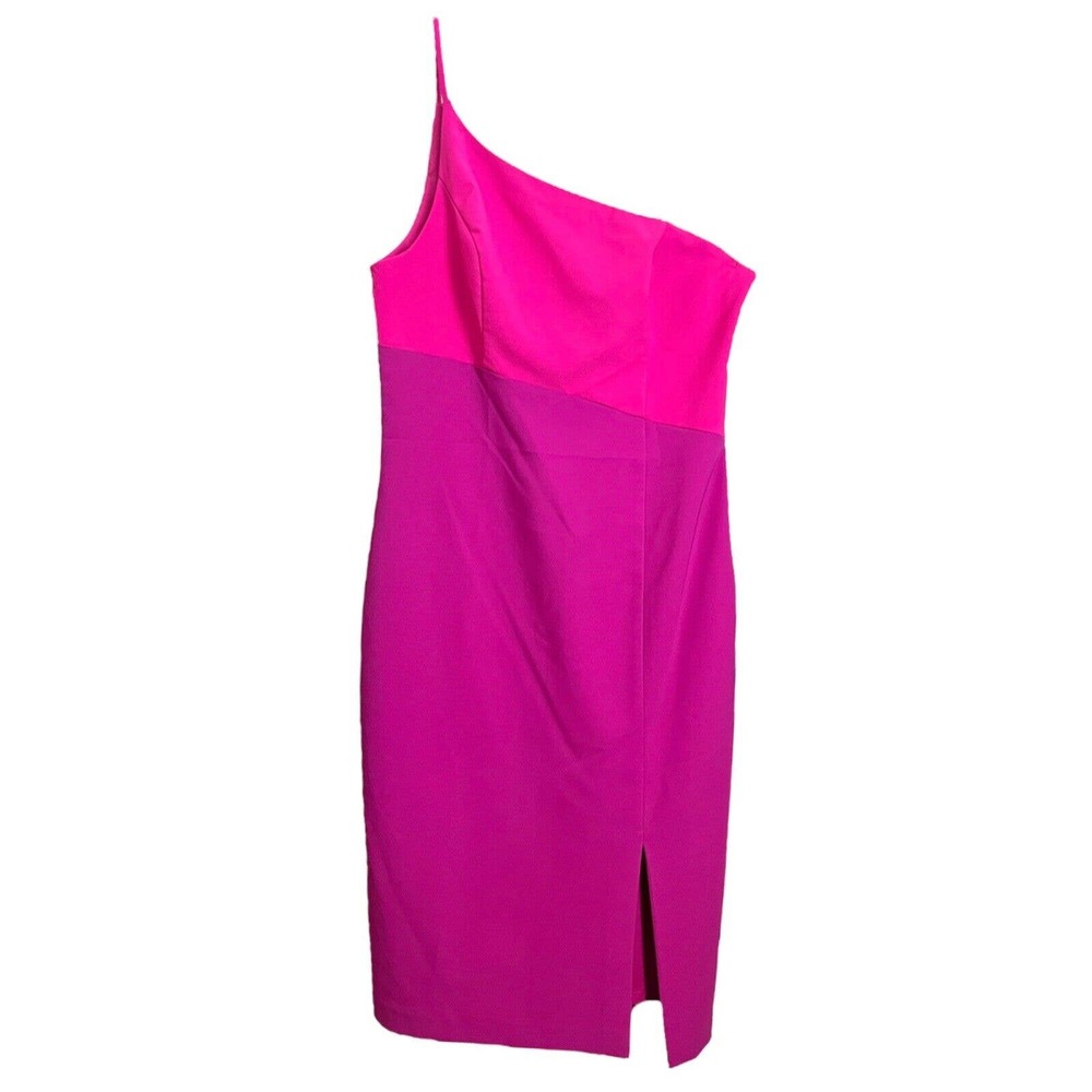 AIDAN MATTOX NWT Barbiecore Pink Midi Sheath One Shoulder Dress Sz 8 Cocktail - Picture 2 of 7